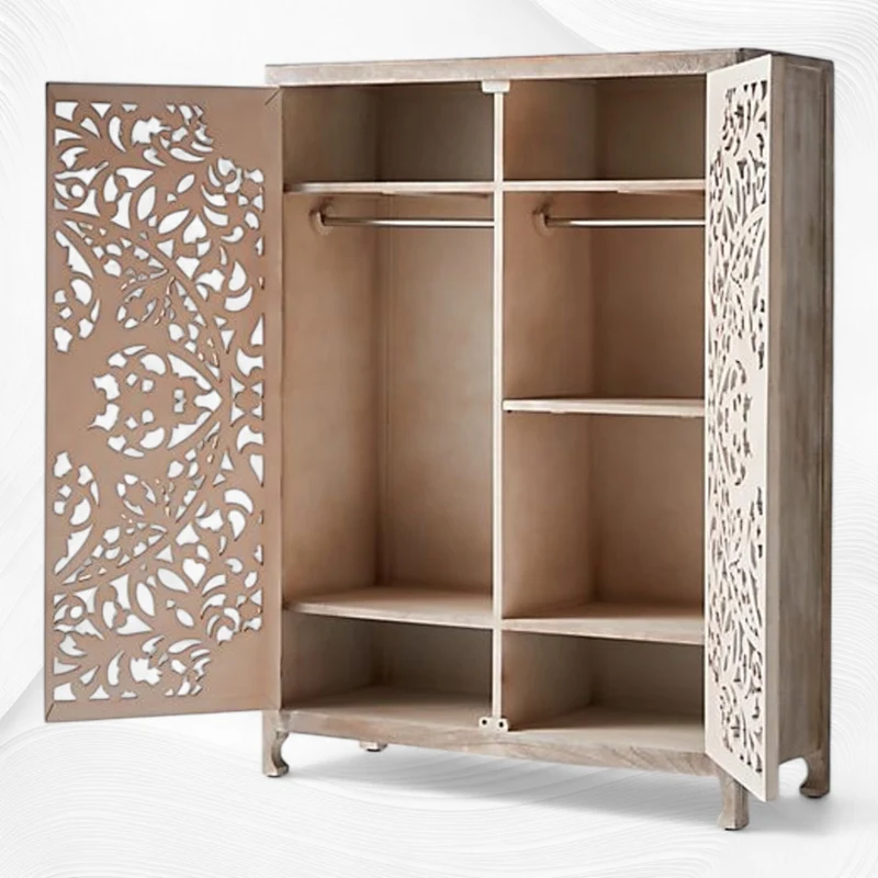 Lombok Handcarved 2 Door Wardrobe White Wash