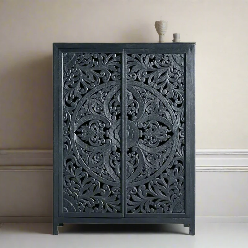 Lombok Handcarved 2 Door Wardrobe Indigo Blue