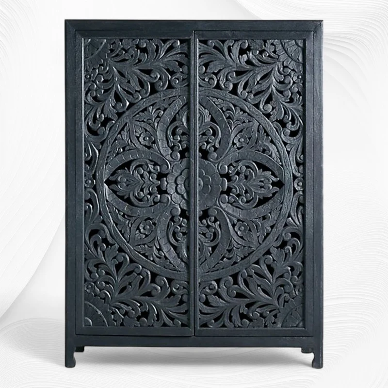 Lombok Handcarved 2 Door Wardrobe Indigo Blue