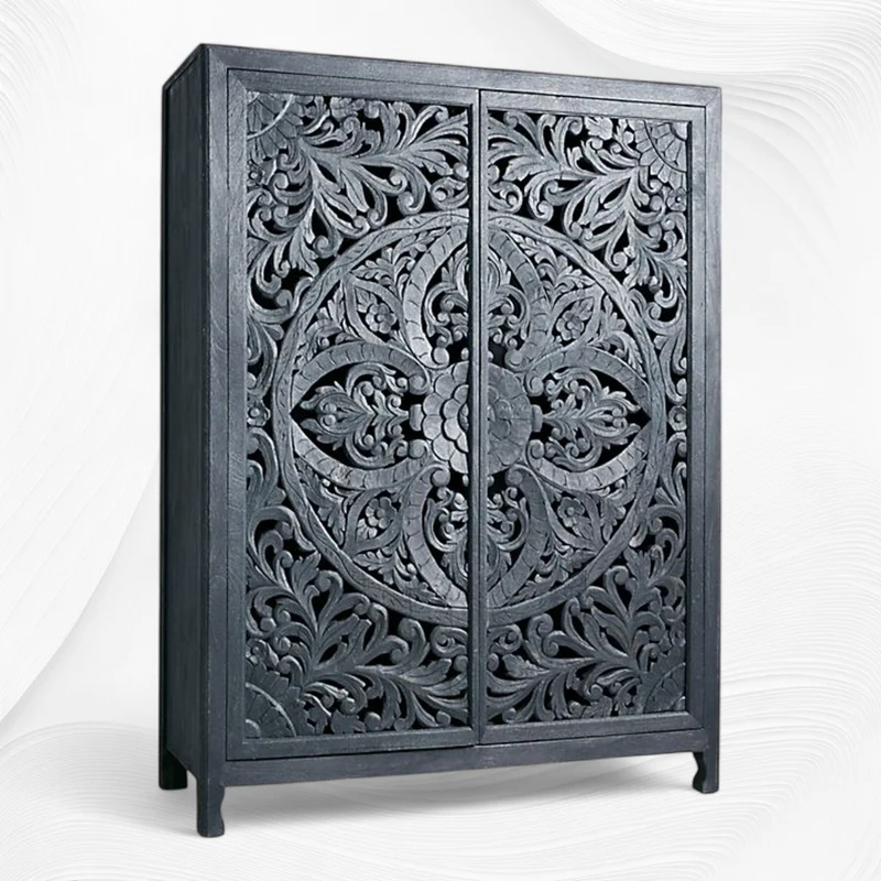 Lombok Handcarved 2 Door Wardrobe Indigo Blue