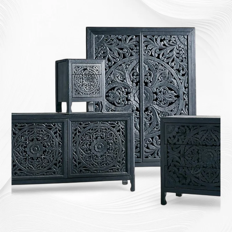 Lombok Handcarved 2 Door Wardrobe Indigo Blue