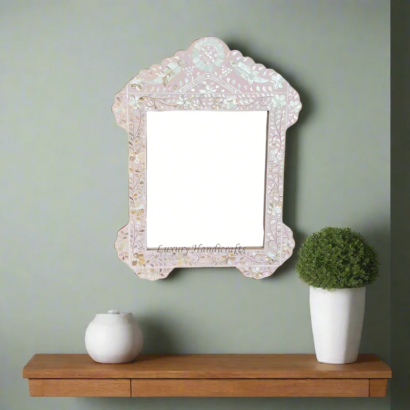 Light Pink Mother Of Pearl Inlaid Parrot Mirror