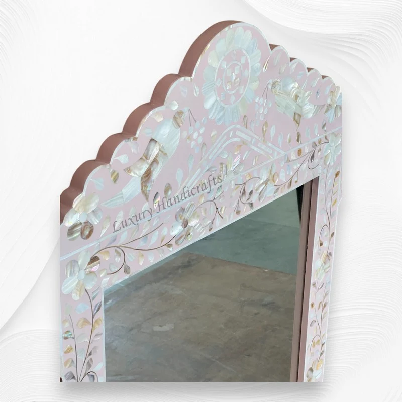 Light Pink Mother Of Pearl Inlaid Parrot Mirror