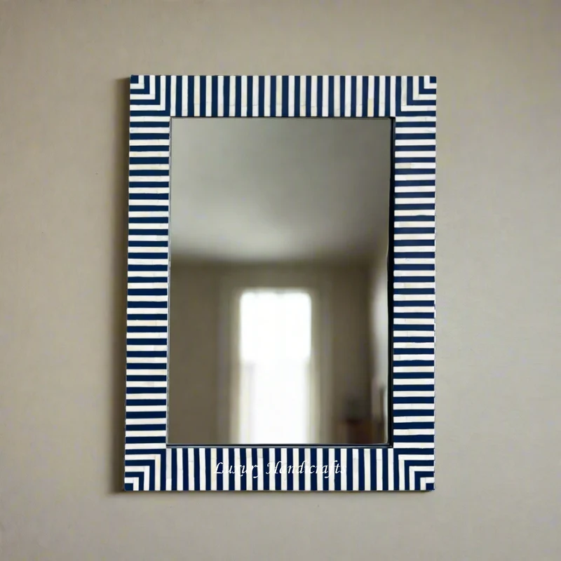 Asher Bone Inlay Stripe Mirror Dark Blue