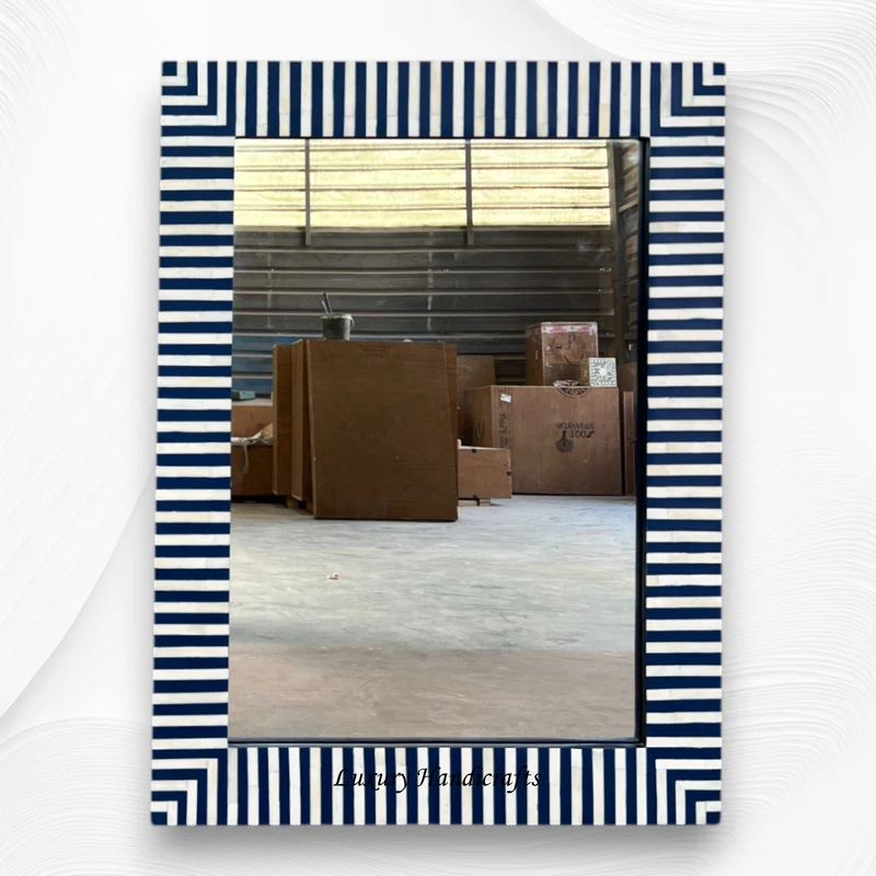 Asher Bone Inlay Stripe Mirror Dark Blue