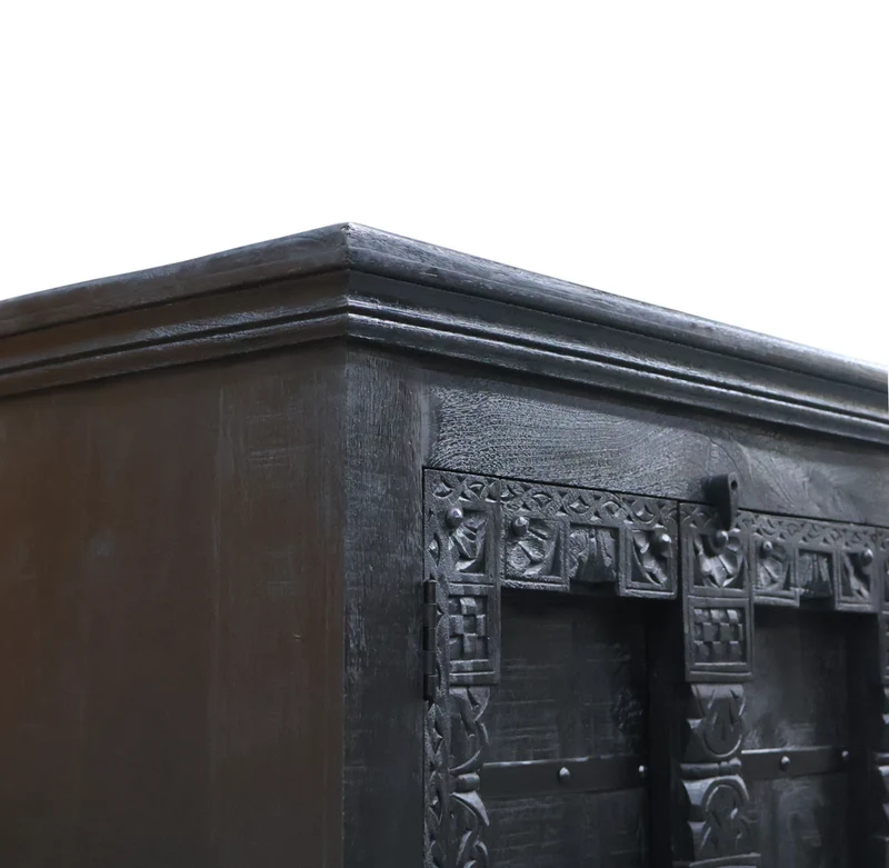 Armoire antique 2 portes noir bois massif