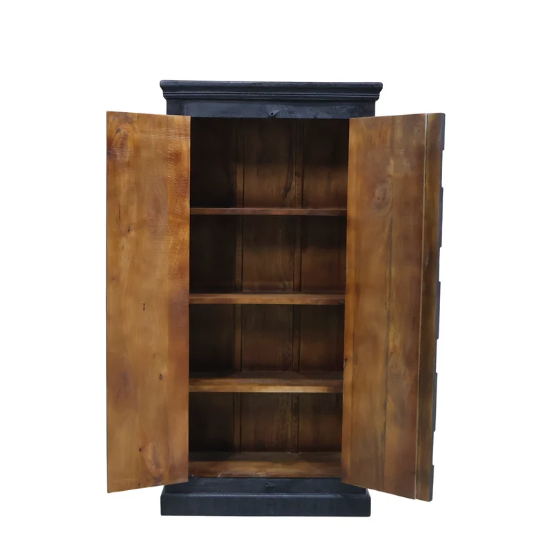 Armoire antique 2 portes noir bois massif