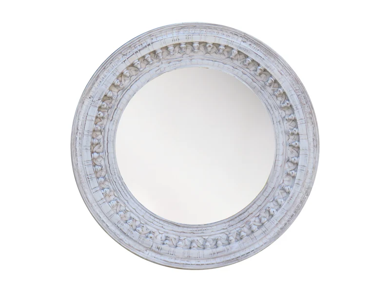 Miroir Annapurna rond 36" – Manguier massif blanc patiné