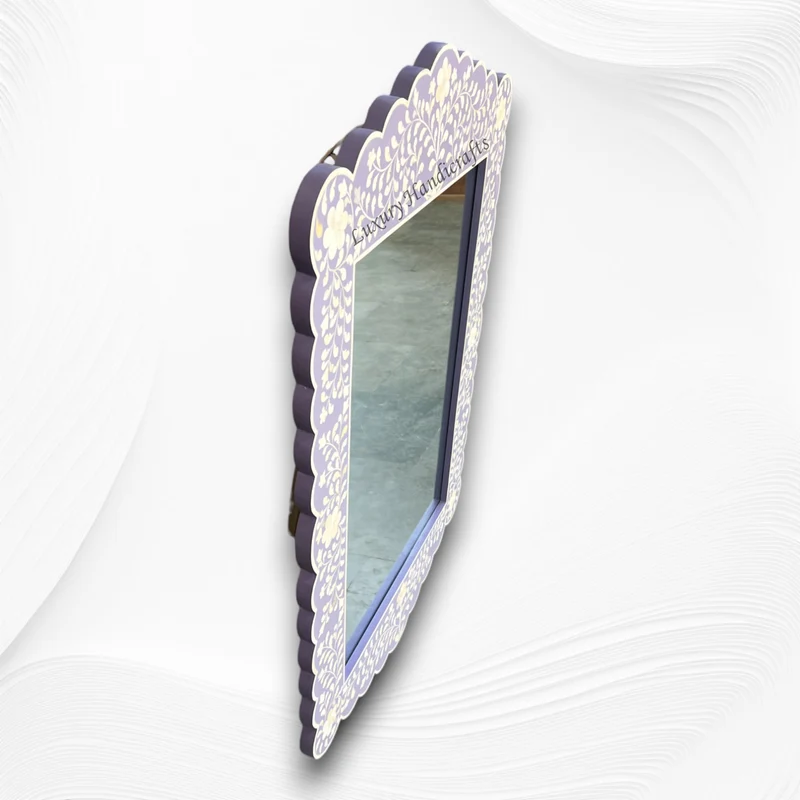 Bone Inlay Floral Scalloped Mirror Purple