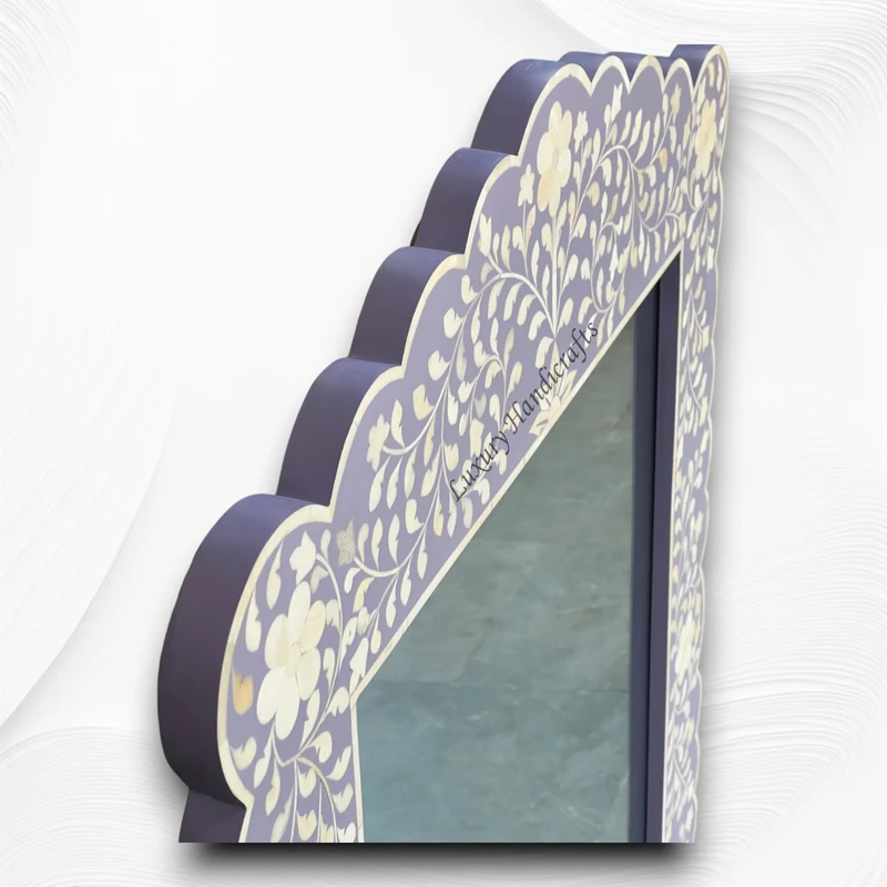 Bone Inlay Floral Scalloped Mirror Purple