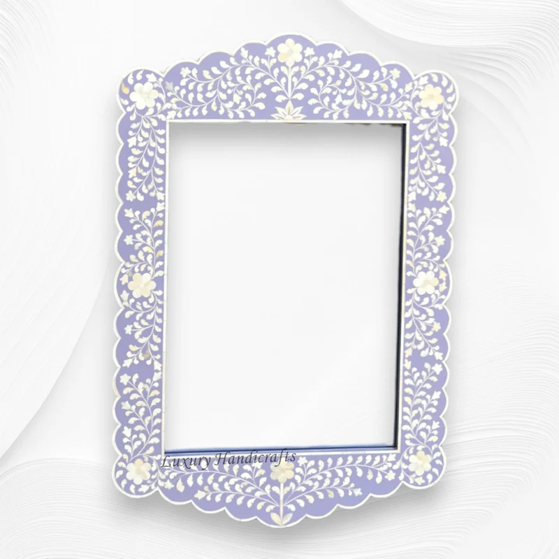 Bone Inlay Floral Scalloped Mirror Purple
