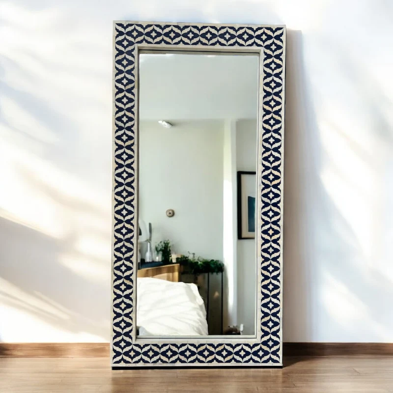Maya Bone Inlay Floor Mirror Navy Blue