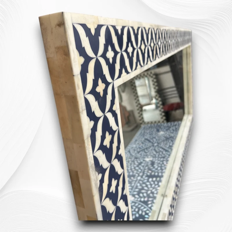 Maya Bone Inlay Floor Mirror Navy Blue