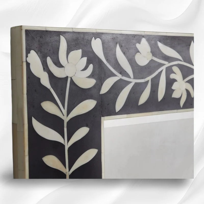 Kyra Bone Inlay Flower Floor Mirror Black