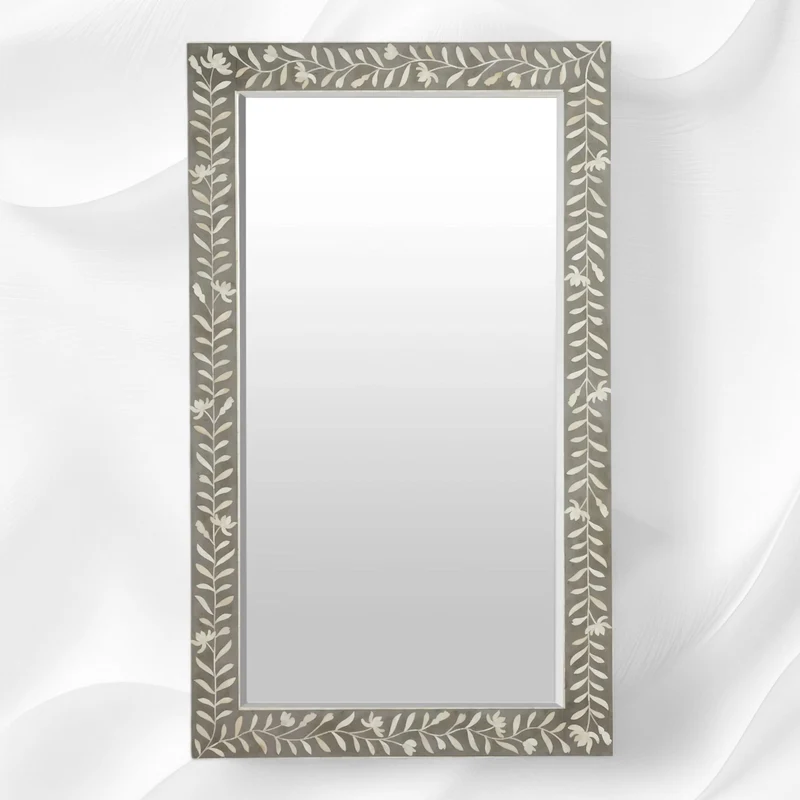 Kyra Bone Inlay Flower Floor Mirror Dusk