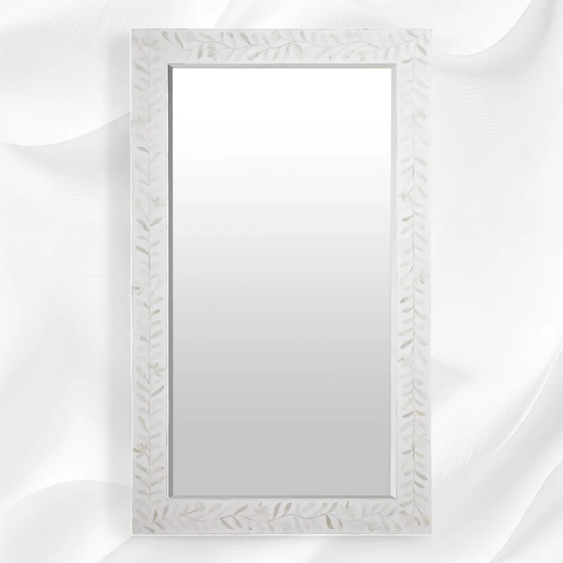 Kyra Bone Inlay Flower Floor Mirror White