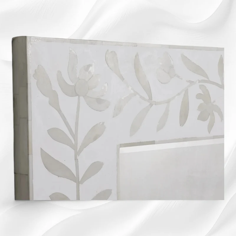 Kyra Bone Inlay Flower Floor Mirror White