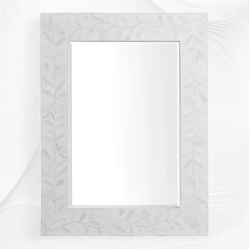 Kyra Bone Inlay Flower Wall Mirror White