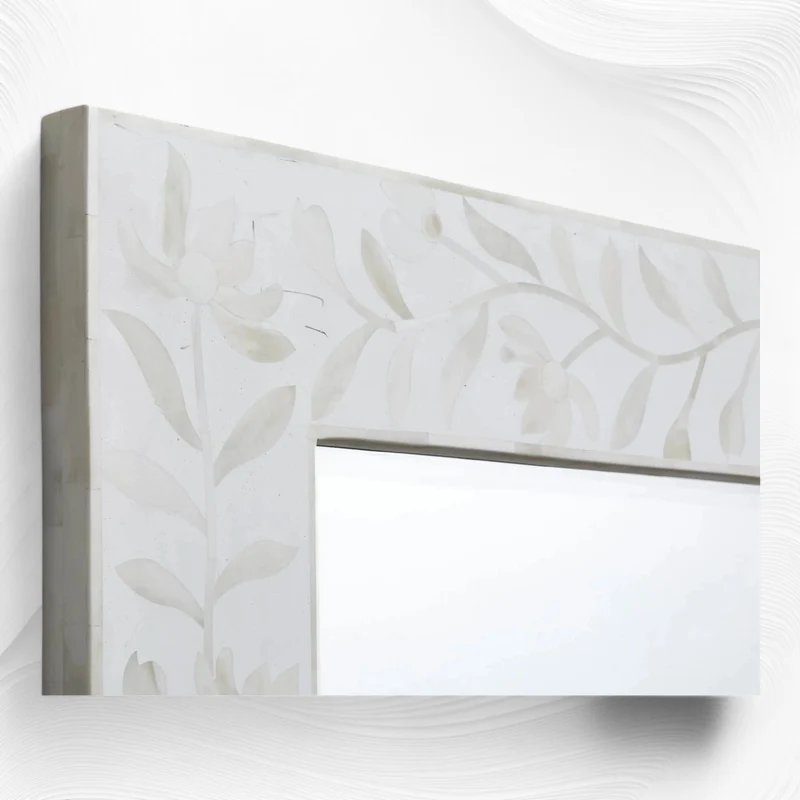 Kyra Bone Inlay Flower Wall Mirror White
