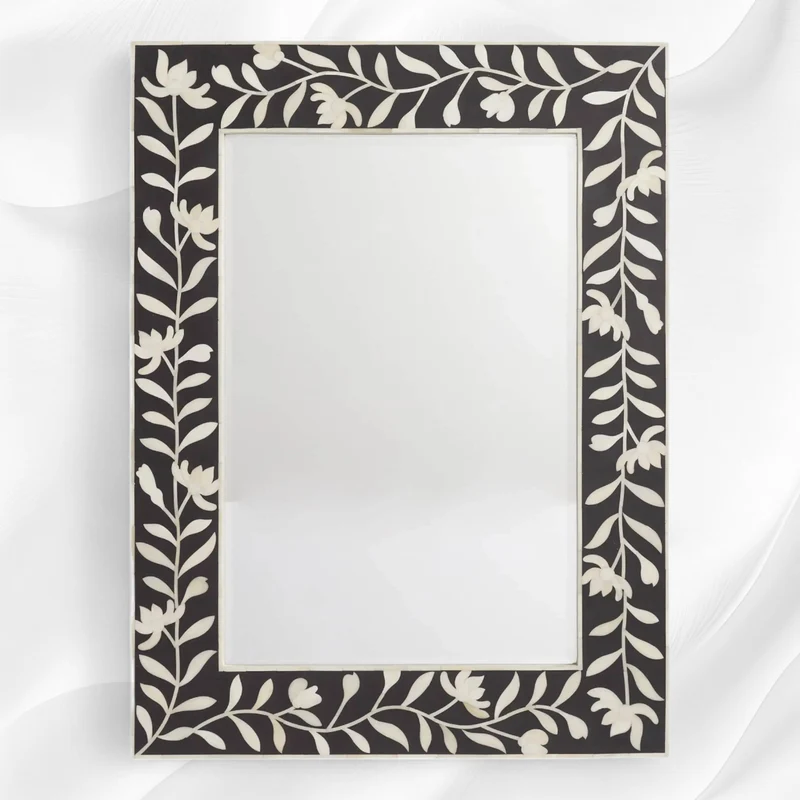 Kyra Bone Inlay Flower Wall Mirror Black