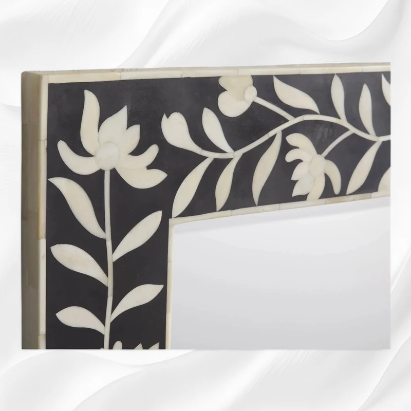 Kyra Bone Inlay Flower Wall Mirror Black