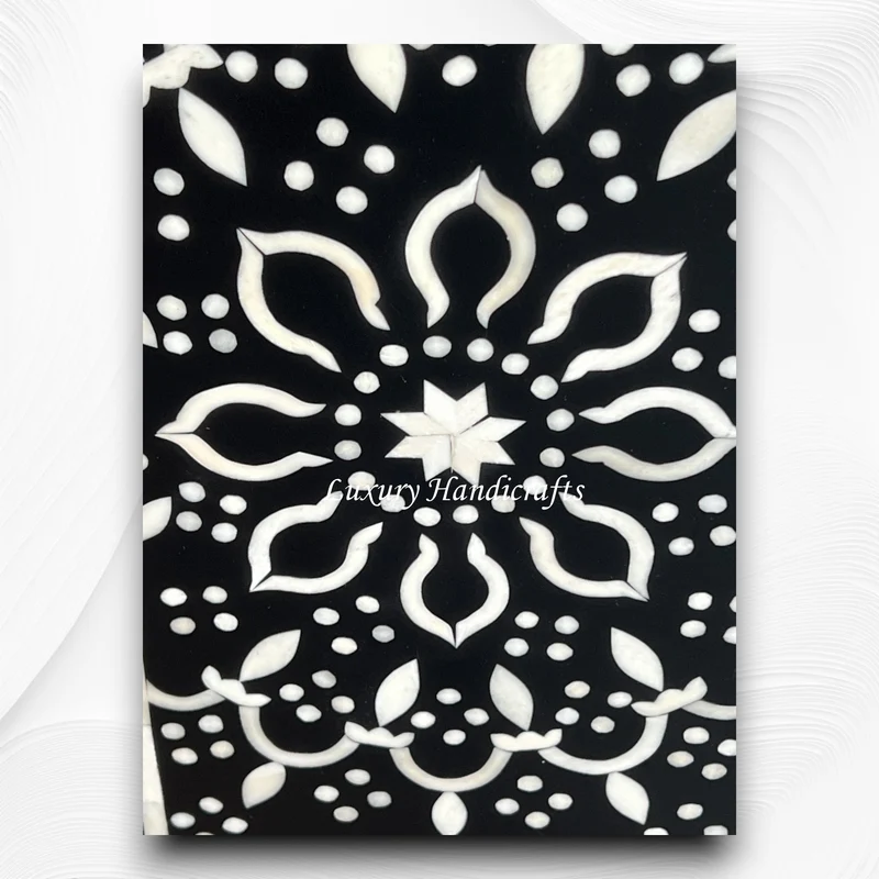Bone Inlay Zahra 6 Drawer Tallboy Chest Black