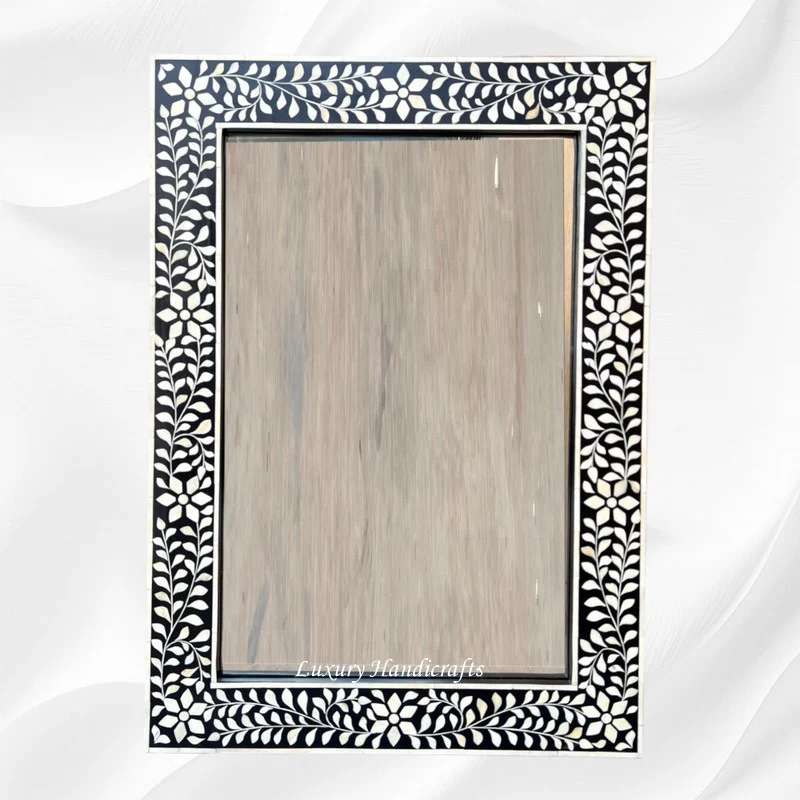 Black Bone Inlay Floral Rectangle Mirror