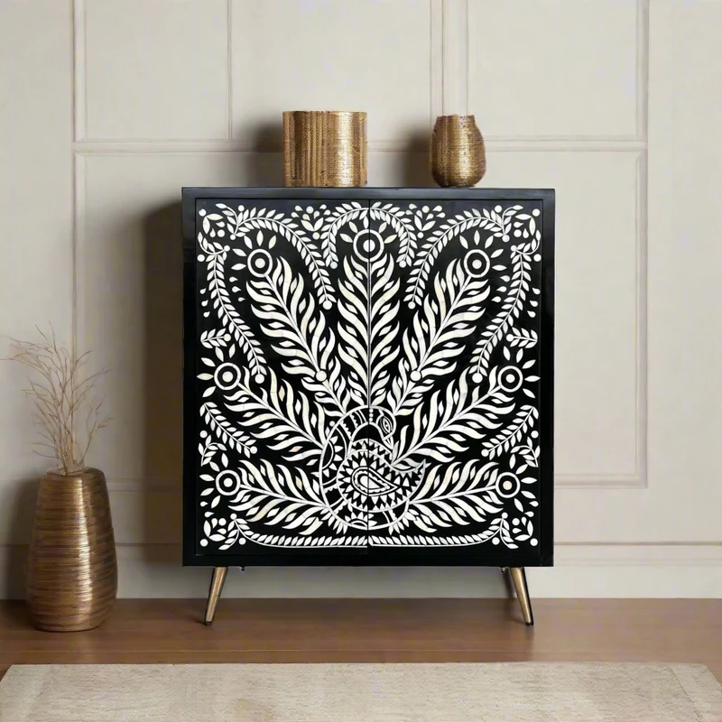 Bone Inlay Cabinet Peacock Black | Bone Inlay Dresser