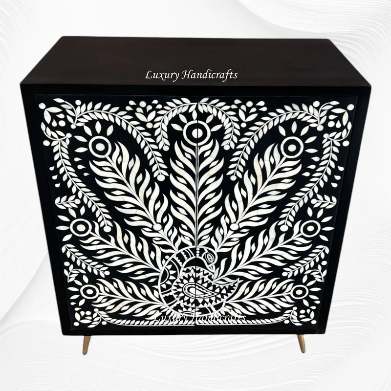 Bone Inlay Cabinet Peacock Black | Bone Inlay Dresser