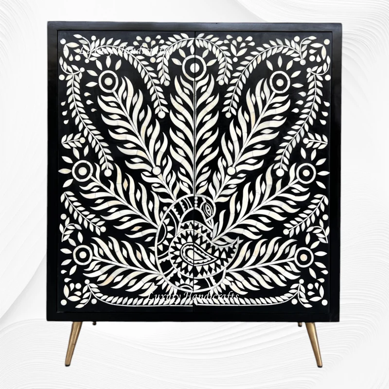 Bone Inlay Cabinet Peacock Black | Bone Inlay Dresser