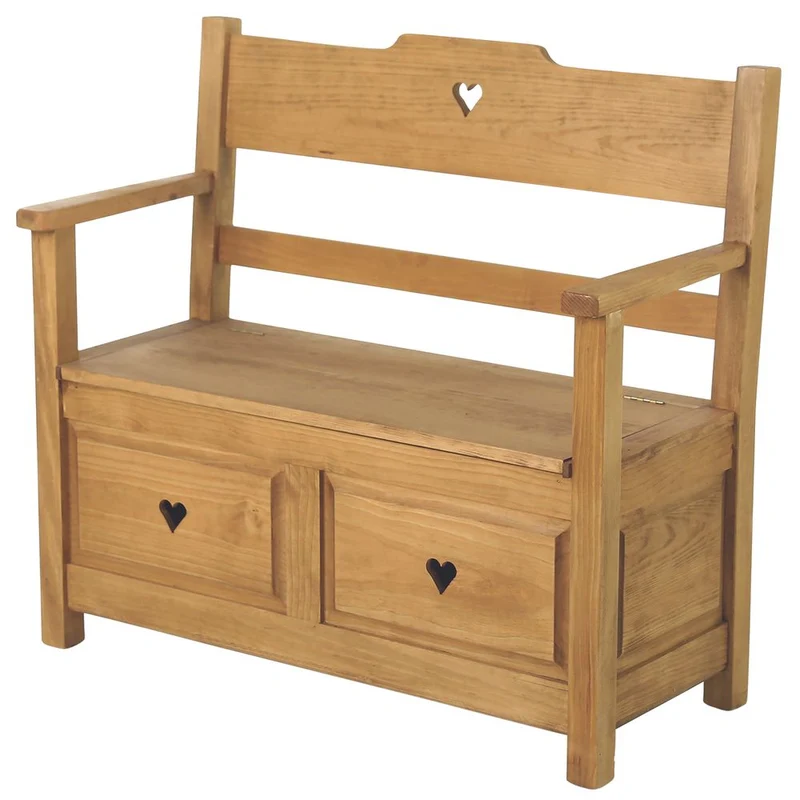 Banc coffre campagnard coeur en pin massif ciré miel | Région