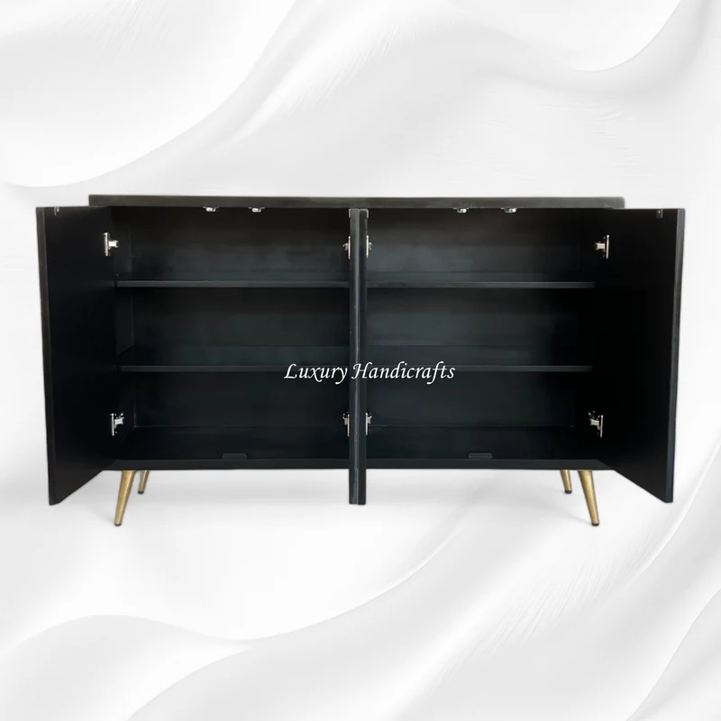 MOP Inlay Swan Cabinet 4 Door Black | Mother Of Pearl Inlay Cabinet