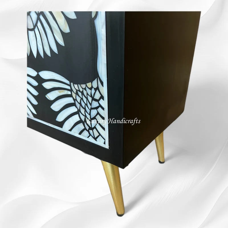 MOP Inlay Swan Cabinet 4 Door Black | Mother Of Pearl Inlay Cabinet