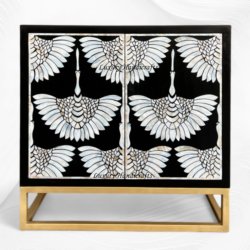 MOP Inlay 2 Door Swan Cabinet Black