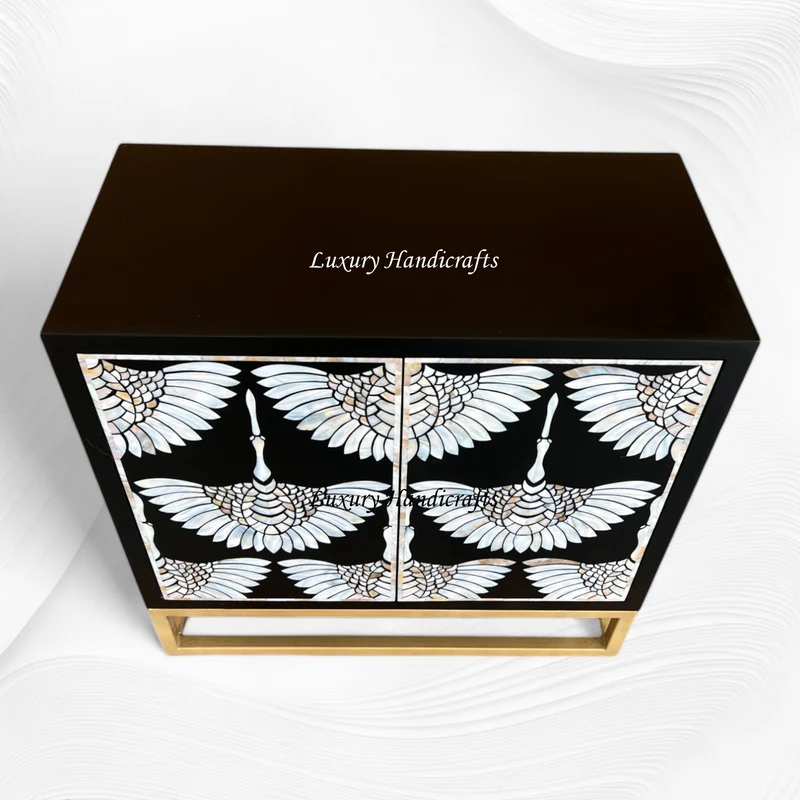 MOP Inlay 2 Door Swan Cabinet Black