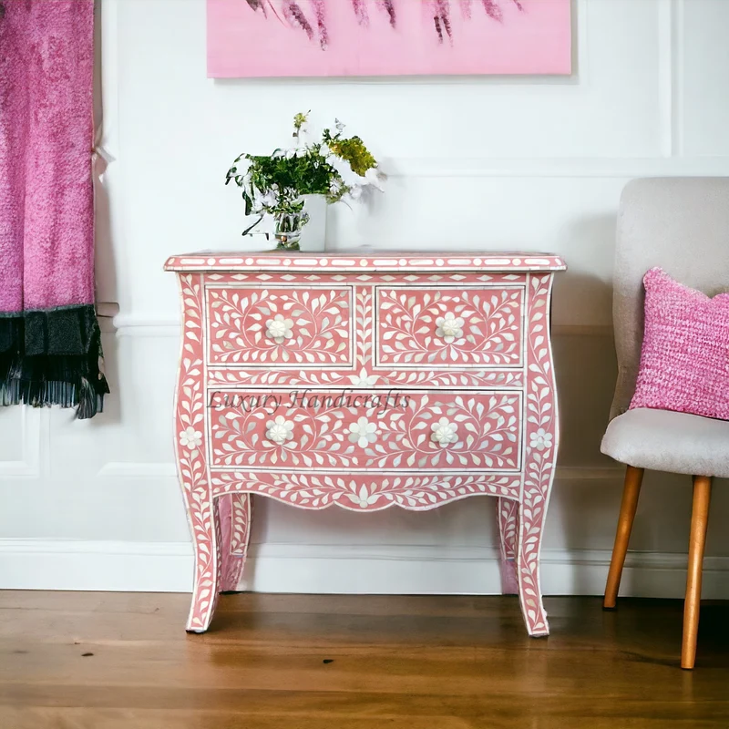 Lane Bone Inlay 3 Drawer Chest Peach | 3 Drawer Chest of drawer