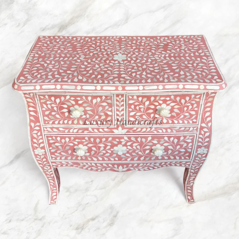 Lane Bone Inlay 3 Drawer Chest Peach | 3 Drawer Chest of drawer