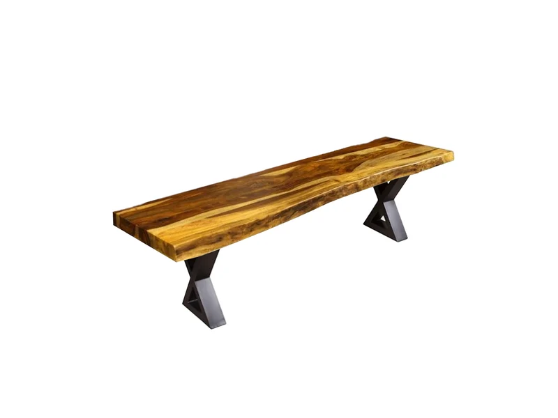 Banc bois de rose 2" champagne bord naturel base métal X