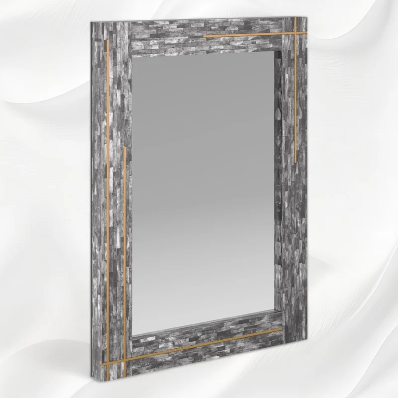 Stella Colored Bone and Brass Inlay Mirror Grey