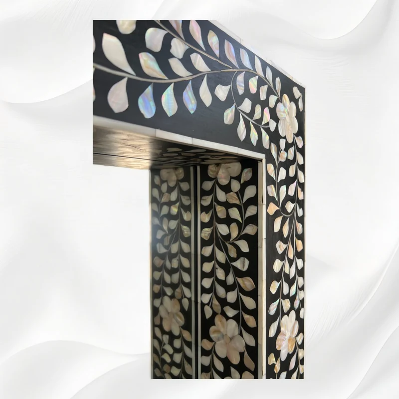 Black MOP Inlay Floral Floor Mirror