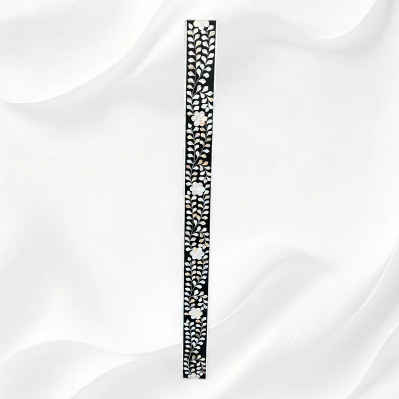 Black MOP Inlay Floral Floor Mirror