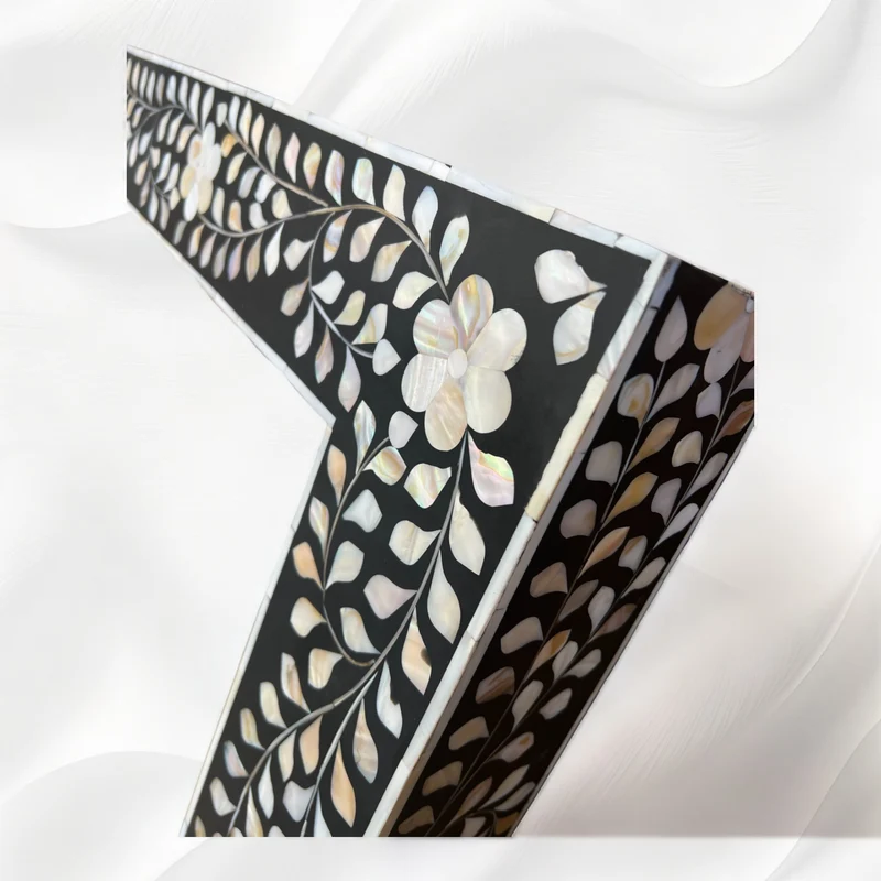 Black MOP Inlay Floral Floor Mirror