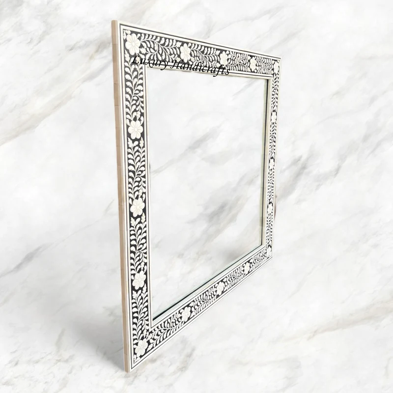 Embossed Bone Inlay Floral Mirror Square