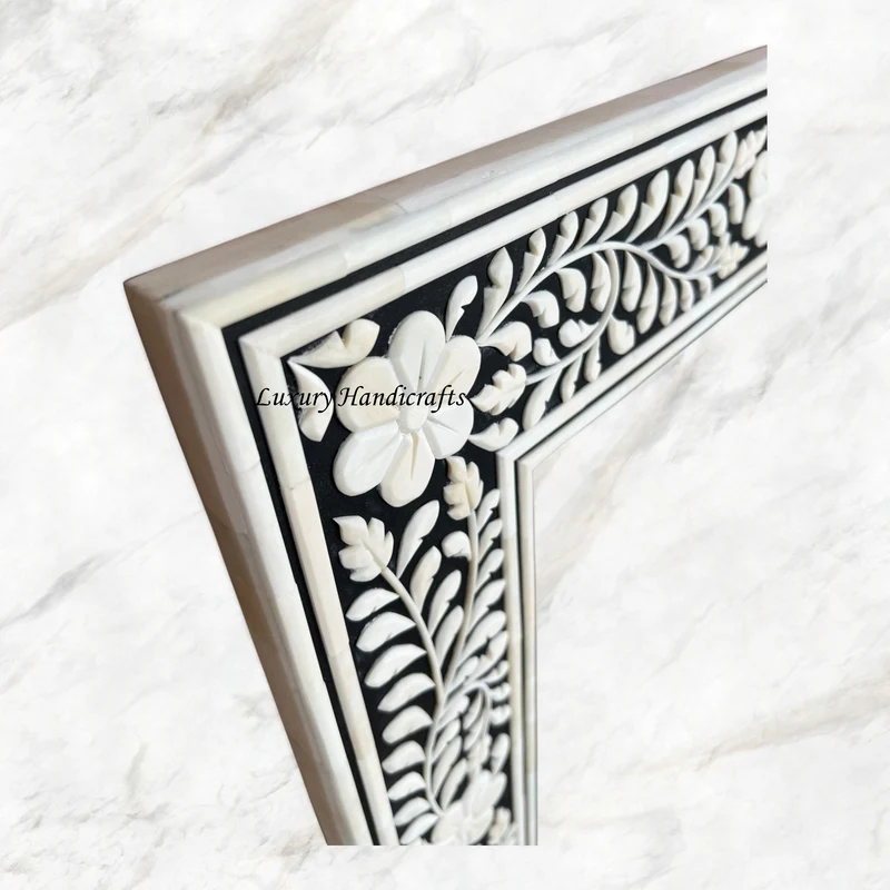 Embossed Bone Inlay Floral Mirror Square