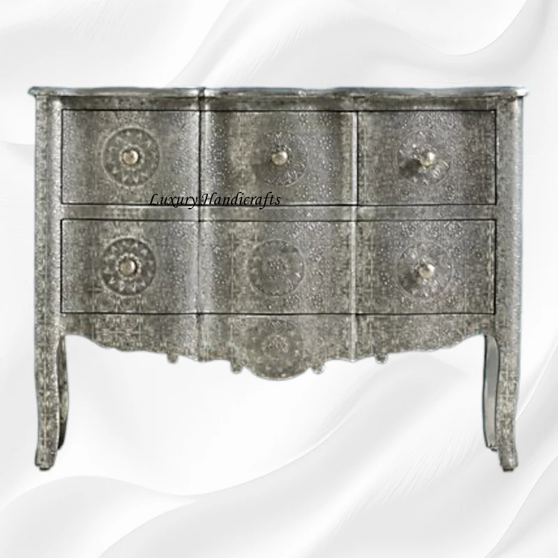 Jaden Antique White Metal Embossed 2 Drawer Chest