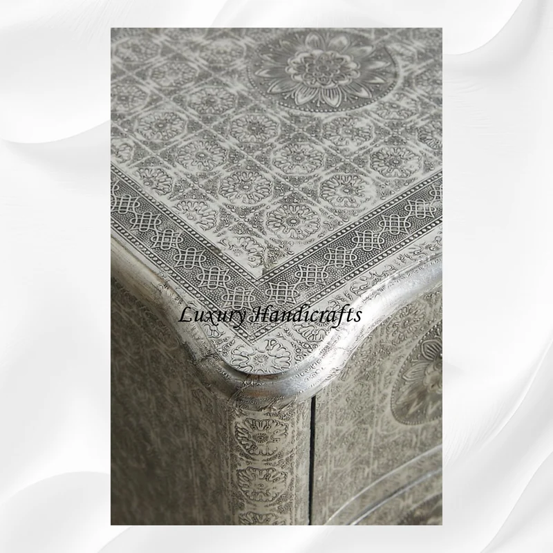 Jaden Antique White Metal Embossed 2 Drawer Chest