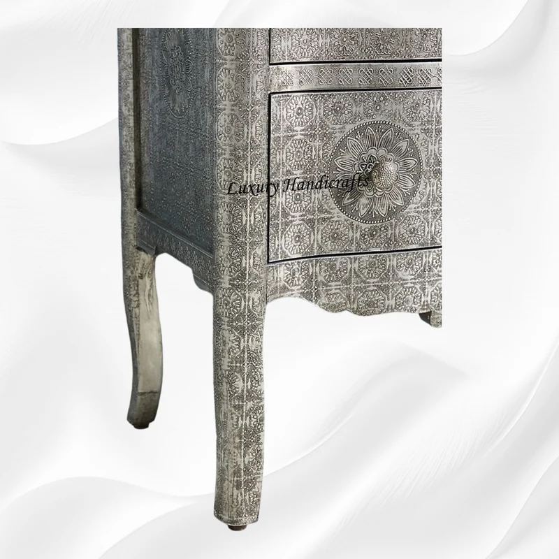Jaden Antique White Metal Embossed 2 Drawer Chest