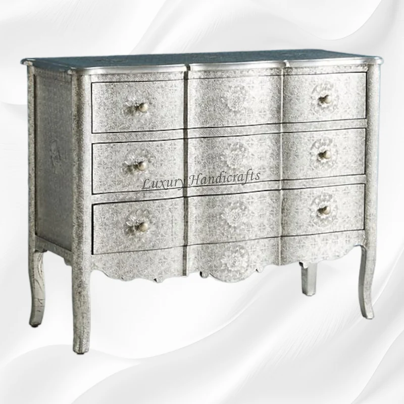 Jaden Antique White Metal Embossed 3 Drawer Chest