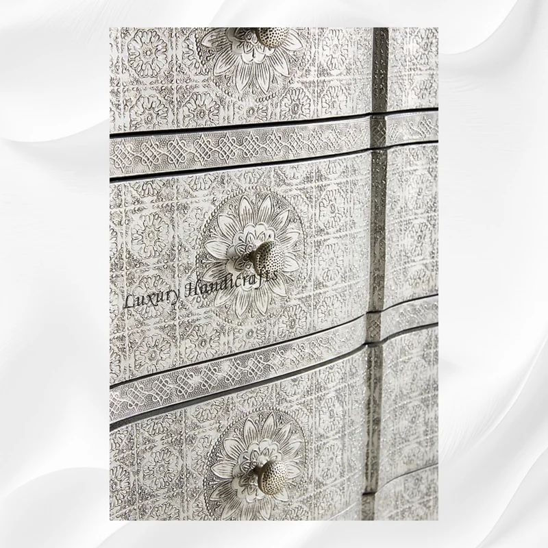 Jaden Antique White Metal Embossed 3 Drawer Chest