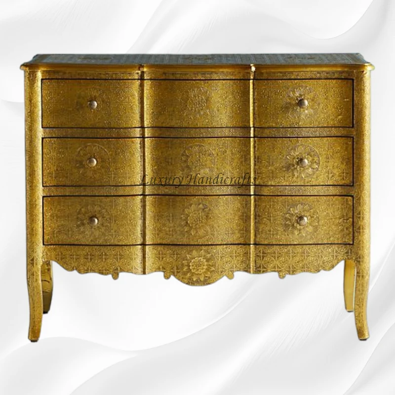 Jaden Antique Brass Embossed 3 Drawer Chest